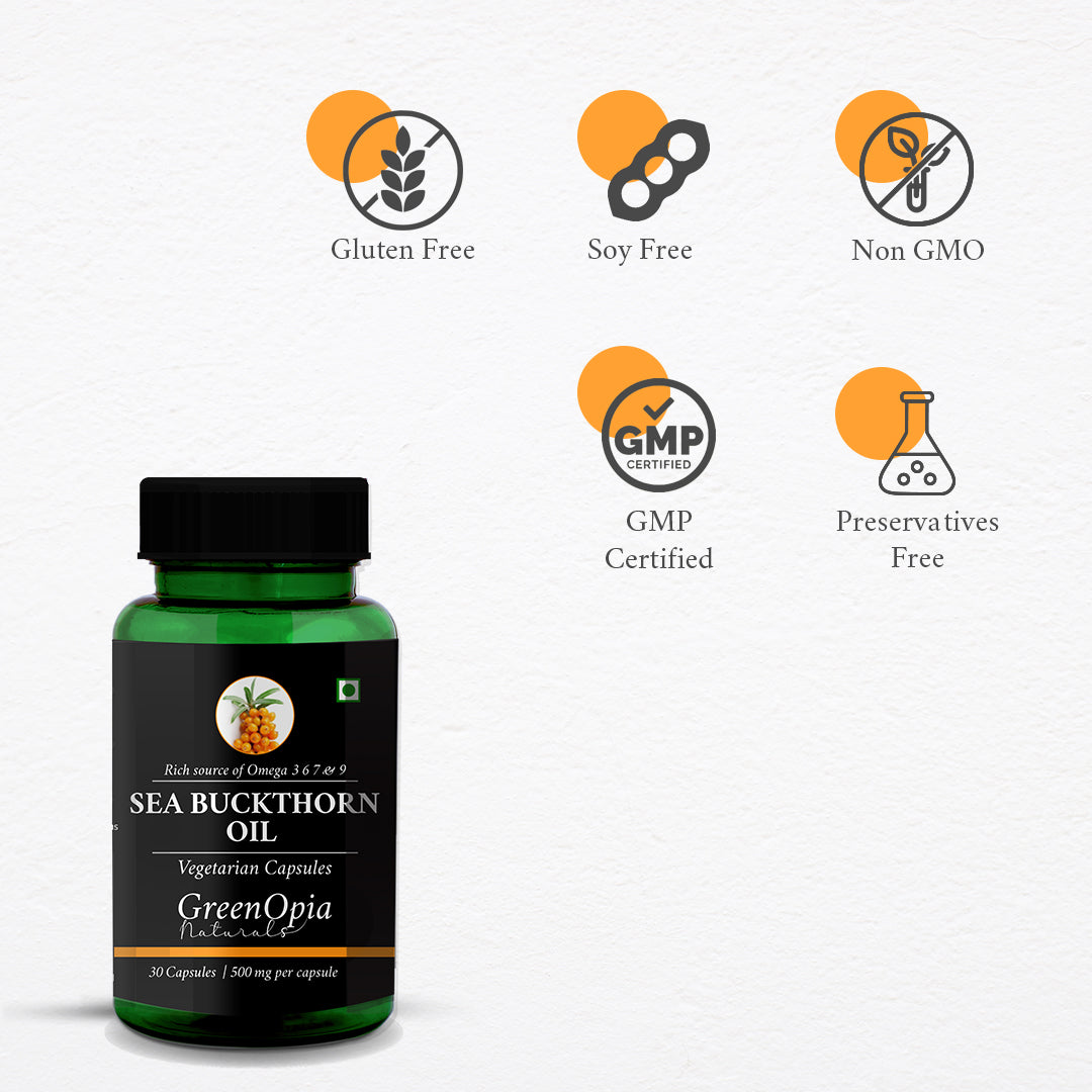 Sea Buckthorn Oil Vegan Capsules | Omega 3, 6, 7 &amp; 9